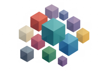 Colorful translucent cubes floating on a transparent background, creating a modern and abstract design