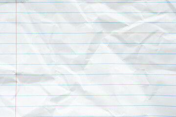 Blank crumpled lined notebook paper texture background