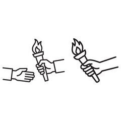 Obraz premium Hands passing flaming torch flame fire