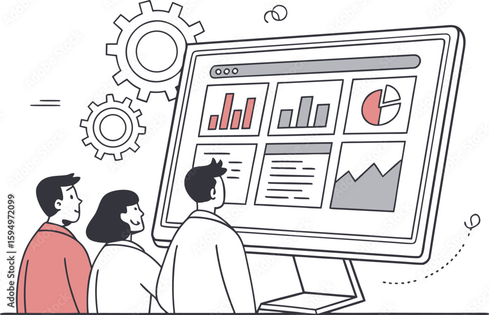 Poster business data analytics concept. vector illustration in flat style of a large monitor with tabs disp
