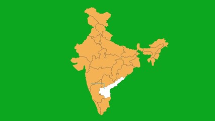 Andhra Pradesh map animated video. Andhra Pradesh location in India highlighted color with transparent background in video format. Map of India . Map with artificial intelligence concept