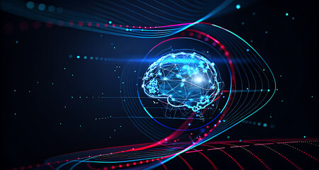 Abstract Digital Brain Global Network Blue Red Technology Data Visualization image