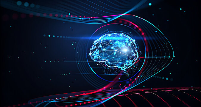 Abstract Digital Brain Global Network Blue Red Technology Data Visualization image