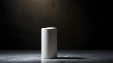 Tall White Cylindrical Pedestal in Dark Spotlight