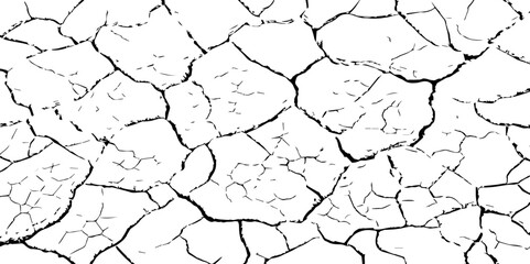 High-contrast cracked dry earth texture showing detailed drought patterns. Ideal for backgrounds, environmental themes, natural disasters, and climate change-related design.
