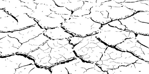 High-contrast cracked dry earth texture showing detailed drought patterns. Ideal for backgrounds, environmental themes, natural disasters, and climate change-related design.
