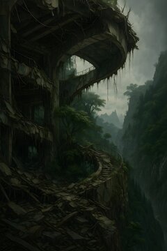 Abandoned, ruined house in the middle of the forest 