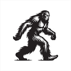 Obraz premium Silhouette of a walking Bigfoot a legendary cryptid creature in profile.