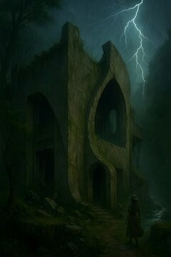 Lightning rain in an abandoned house 