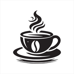 Obraz premium Stylized Coffee Cup with Steam and Bean Silhouette on Saucer.