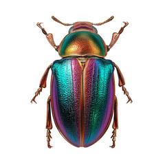 Iridescent beetle wing with metallic sheen, isolated close-up of insect detail on white background