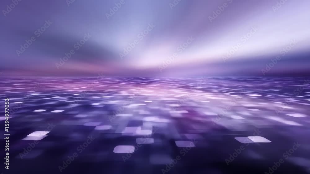 Poster purple abstract landscape with glowing squares, creating a sense of depth and movement, showcasing d