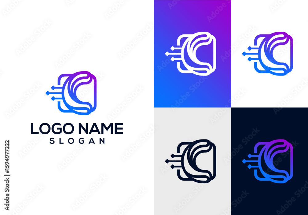 Poster modern technology logo icon design vector with initial letter c