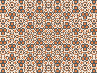 Seamless geometric pattern in orange and gray, featuring intricate floral shapes for elegant textile or wallpaper design