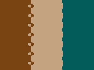 Abstract background with contrasting sections of brown, beige, and teal, featuring perforated and wavy edges.