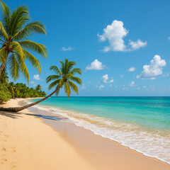 Obraz premium Dream Beach Escape – Golden Sand, Palm Trees & Turquoise Ocean