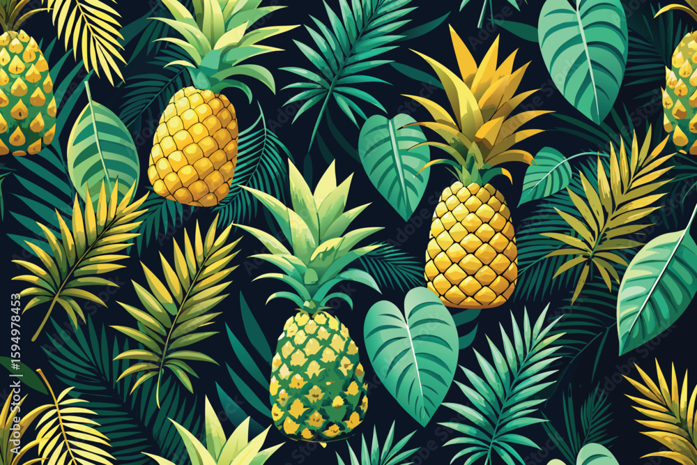 Poster seamless pattern design with cat illustration and pine elements for creative projects