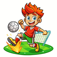 Cartoon little boy playing footbal