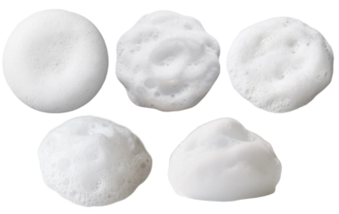 Set of Fluffy White Foam Textures on Transparent Background