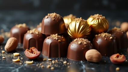 Gourmet Chocolate Praline Set with Golden Wrappers &ndash; Premium Dessert Collection