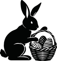 Silhouette of Easter bunny with egg basket isolated vector style on white background