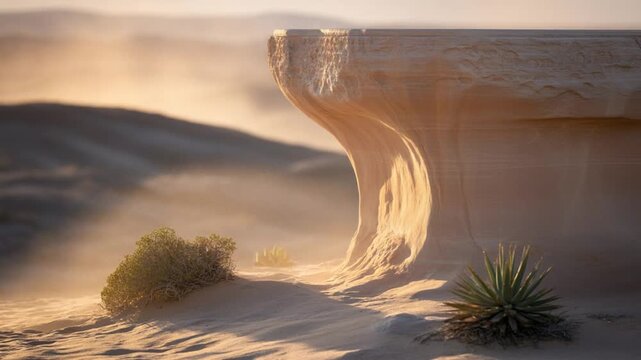 Breathtaking Desert Scenery with Sculpted Sand Formations and Native Vegetation