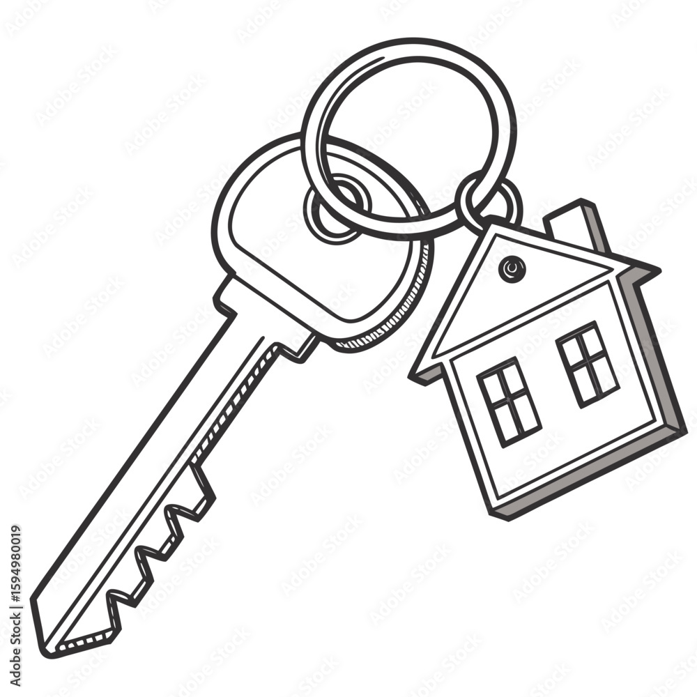 Poster house key with simple design, isolated on a clean background for home or access.