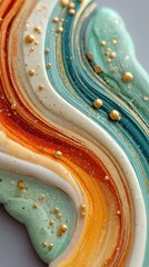 Abstract Fluid Art with Teal Orange and Gold Swirls