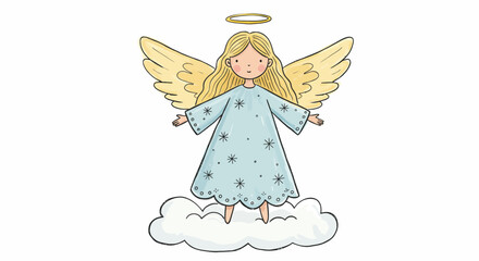 Adorable Cartoon Angel with Blonde Hair, Wings, and Halo
