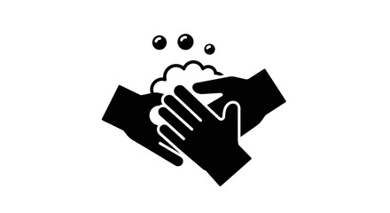 Black Silhouette Icon of Hands Washing with Soap and Bubbles for Hygiene