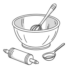 Mixing bowl with single spoon, isolated on a clean background for baking or cooking.