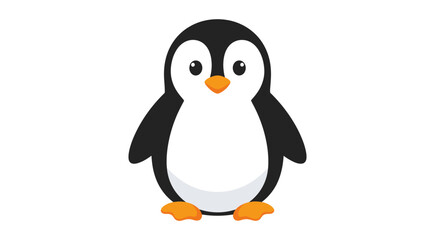 Cute cartoon penguin character with large eyes and an orange beak. A simple, flat design illustration of a standing bird.