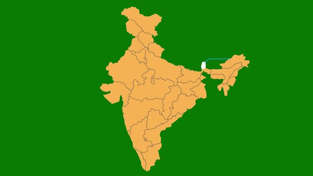 Sikkim map animated video. Sikkim location in India highlighted color with transparent background in video format , Map of India . Map with artificial intelligence concept