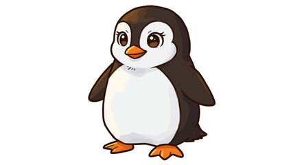 Adorable Cartoon Penguin with Brown and White Feathers, Orange Feet and Beak