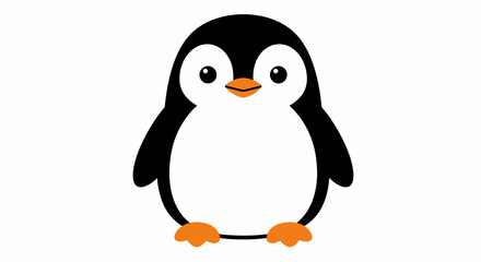 Adorable Cartoon Penguin Illustration: Black and White with Orange Feet and Beak