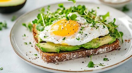 Avocado Toast with Fried Egg and Microgreens