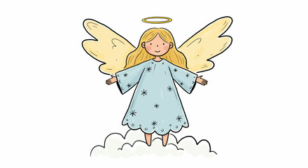 Cute Cartoon Angel Illustration with Blonde Hair, Golden Halo, and Outstretched Arms
