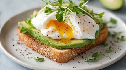 Avocado Toast with Poached Egg and Microgreens