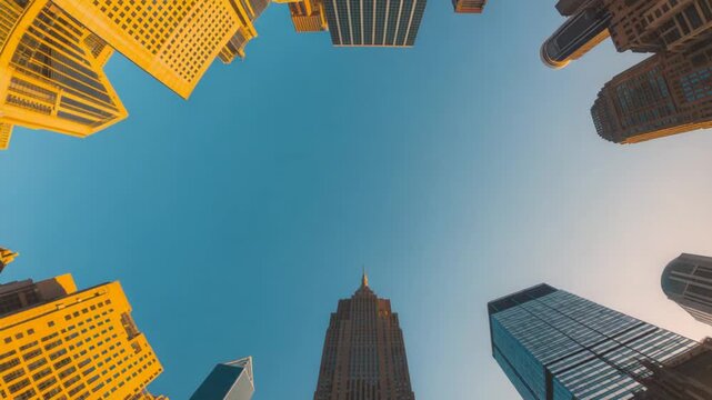 Dynamic Skyscraper Skyline with Majestic Blue Sky and Urban Architecture