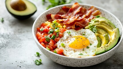 Avocado Bacon Bowl with Fried Egg and Fresh Salsa