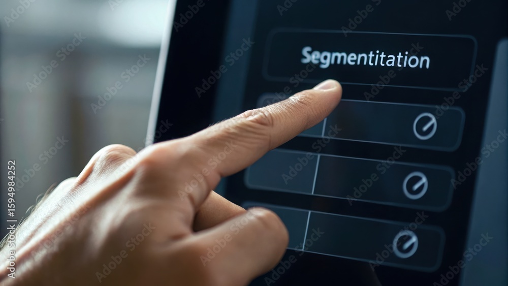 Poster hand pressing virtual button on screen for segmentation process