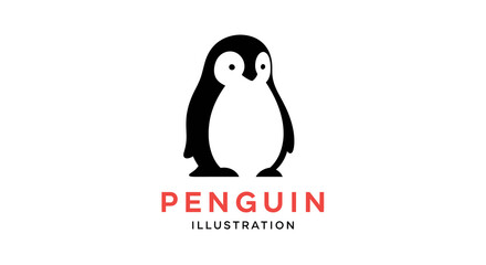 Charming Black and White Penguin Character Illustration with Big Eyes