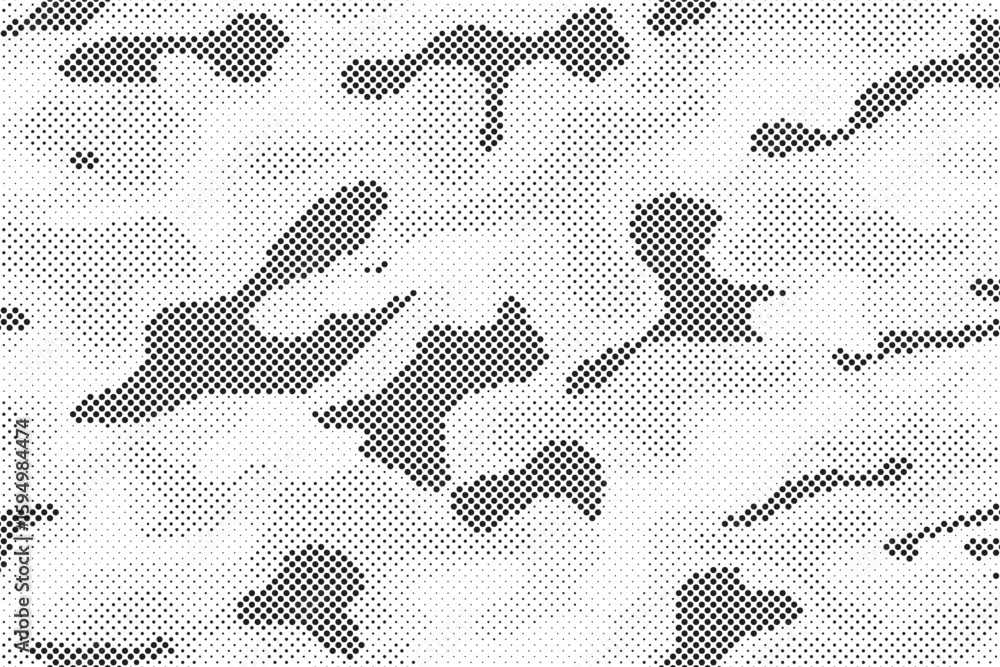 Poster abstract halftone seamless camouflage pattern. repeating digital dotted hexagonal camo military text