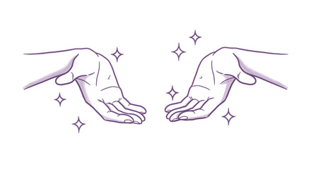 Two Open Palms, Gentle Lavender Line Art, Offering, Receiving, Soft Light