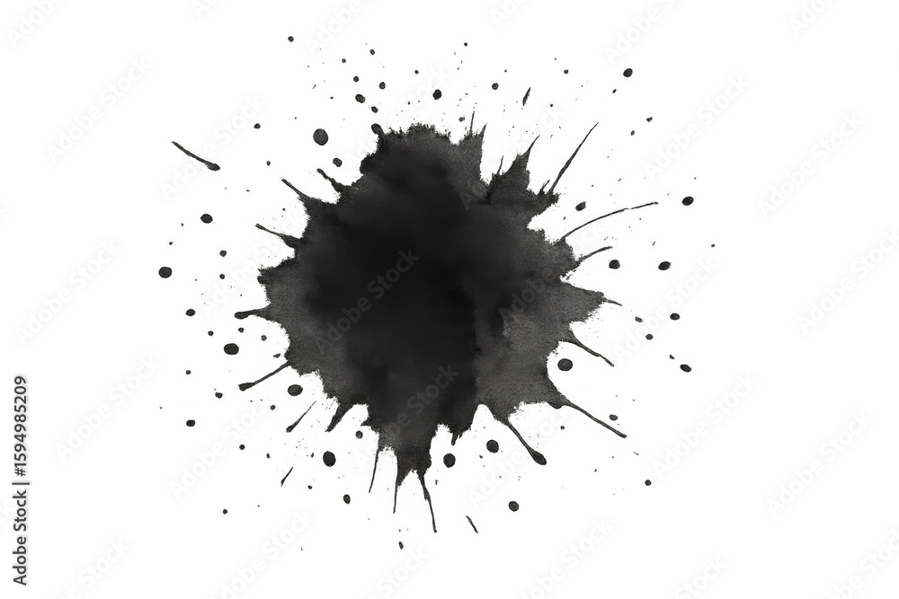 Poster ink splashing dynamically, spreading dark pigments across transparent surface with intense, textured