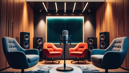 Interior of a professional recording studio displaying high fidelity o equipment and vocal booth designed for optimal sound quality.