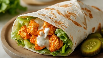 Buffalo Chicken Wrap with Lettuce and Ranch Dressing