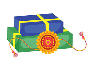Happy Raksha Bandhan with Rakhi and gifts vector illustration design