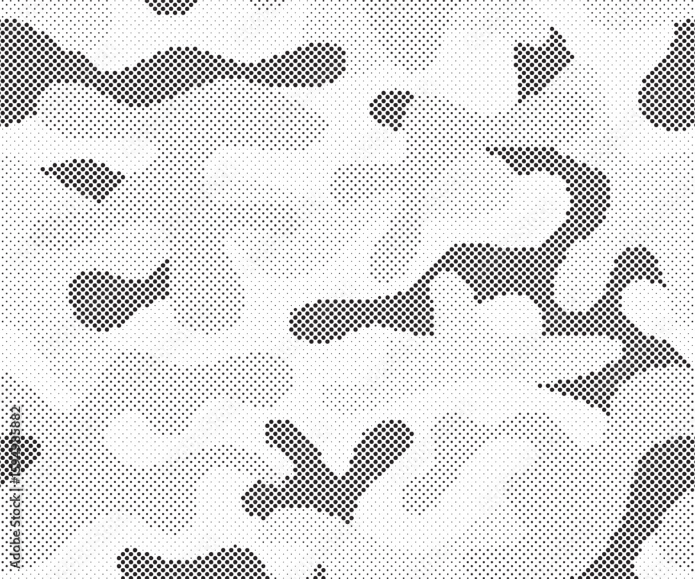 Poster abstract halftone seamless camouflage pattern. repeating digital dotted hexagonal camo military text