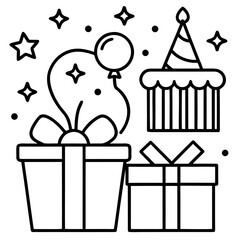 Minimalist Birthday Gift Vector Icons Collection